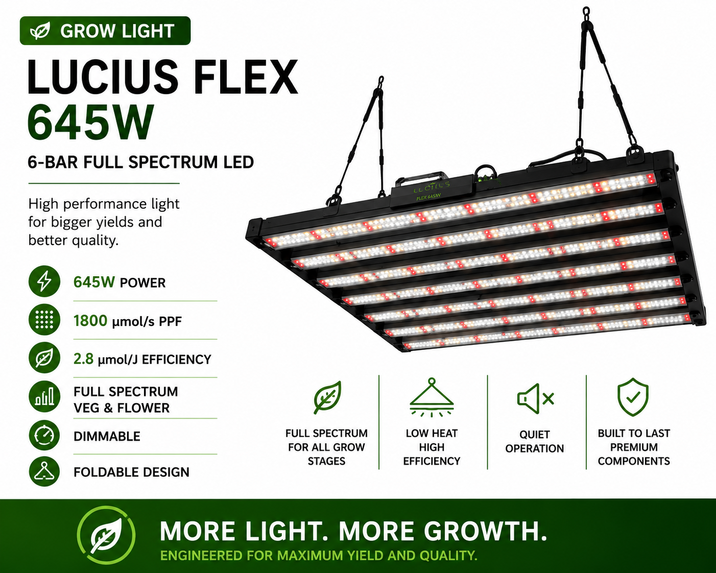 Lucius Flex 645W 6-Bar Full Spectrum LED for the greenstack VHX mr stacky indoor hydroponic grow kit